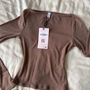 Oh Polly Taupe Ribbed Long Sleeve Top NWT